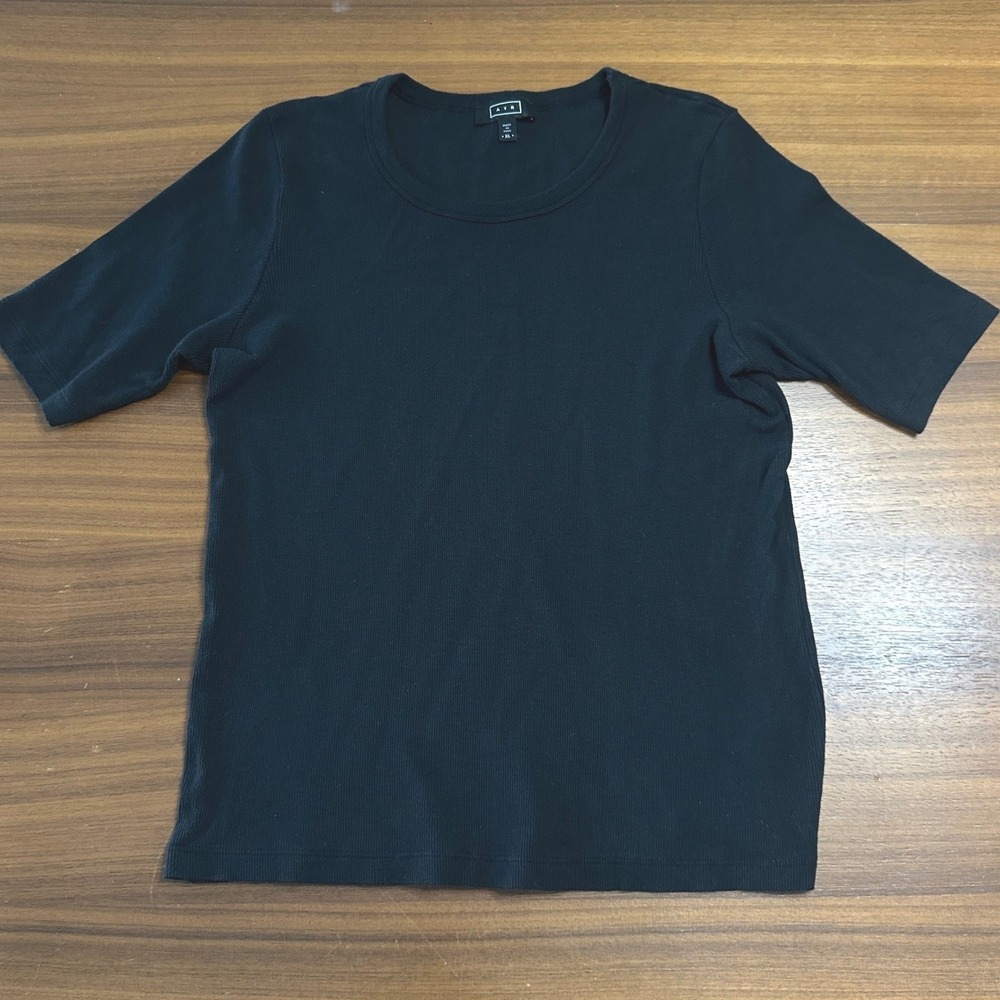 AYR The Exec Ribbed Tee Pima Cotton Blend Womens XL Black Quiet Luxury Classic - Picture 2 of 11
